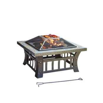 30-Inch Square Bronze Finish Steel Fire Pit with Slate Accents