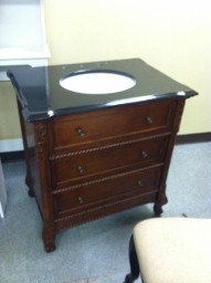Carved Walnut Sink Vanity with Black Marble Top