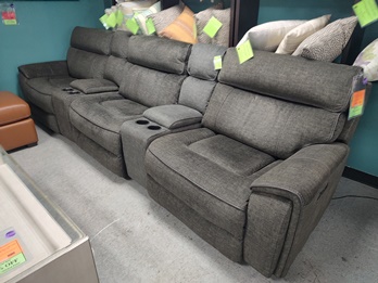 Manwah Charcoal Fabric 5-Piece Fabric Power Reclining Theater Seating Sectional with Power Headrests