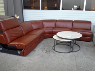 Natuzzi Cognac Italian 5-Piece Leather Power Reclining Sectional