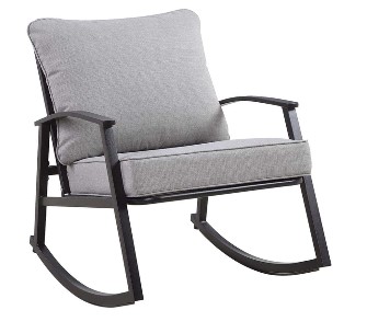 Outdoor Black Steel Framed Rocking Chair with Silver Cushions