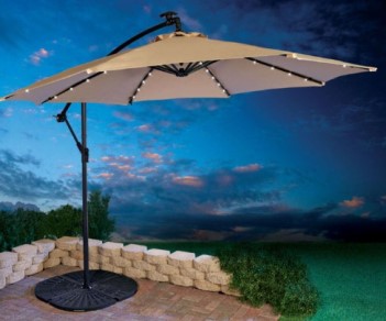 Beige 10-Foot Cantilever Outdoor Umbrella with LED Lighting