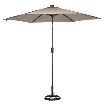 Taupe 9-Foot Outdoor Umbrella with Solar LED Lighting