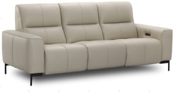 Simon Li Light Taupe Leather Dual Power Reclining Sofa with Zero Gravity & Squared Arms