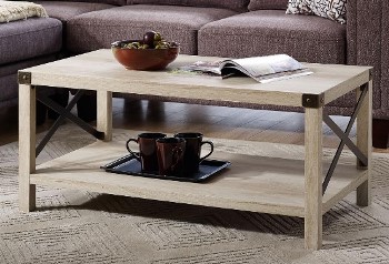Stanley Ranger White Oak Coffee Table with Rustic Metal X Rustic Accents