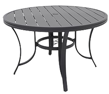 Dark Grey Aluminum Slat-Top Round Outdoor Table