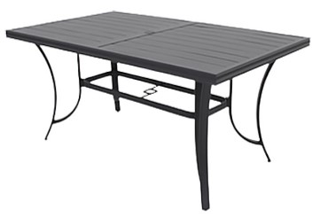 Dark Grey Aluminum Slat-Top Rectangular Outdoor Table