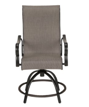 Outdoor Taupe Mesh Swivel Barstool with Grey Steel Frame