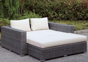 Furniture of America Grey PVC Wicker Outdoor Double Chaise