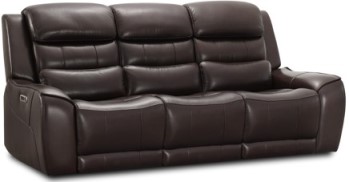 Simon Li Dark Brown Leather Dual Power Reclining Sofa with Zero Gravity & Squared Arms