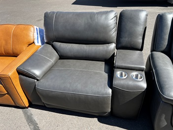 Simon Li Charcoal Leather Wedge-Arm Dual Power Recliner & Console