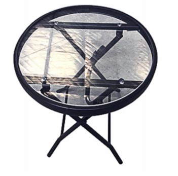 Outdoor Round Folding Steel Table with Glass Top