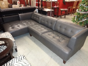 Alessia Dark Silver Italian Leather Sofa with Chaise