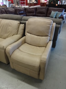 ManWah Colton Beige Leather Power Recliner with Contoured Seat
