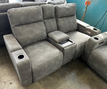 Jason Furniture Buffy Charcoal Durapella Microsuede Dual Power Reclining Console Loveseat