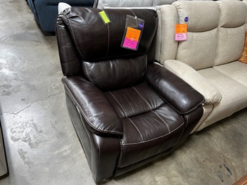 Manwah Walnut Leather Power Recliner with Adjustable Headrest