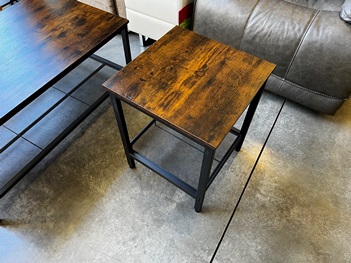 Rustic Brown Wood-Look End Table with Black Metal Base