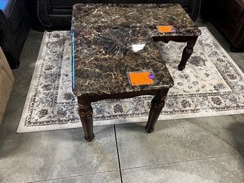 Ashley Espresso & Faux Marble End Table with Carved Accents (blemished)