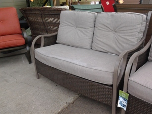Outdoor Silver PVC Wicker Loveseat with Scrolling Arms