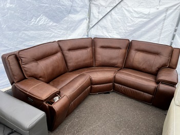 HTL Volcano Brown Leather 3-Piece Dual Power Reclining Sectional (blemish)