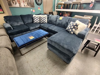 Jodye Blue Chenille 2-Piece Sectional with Chaise