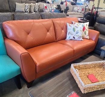 Violino Myia Terracotta Leather 2-Seat Sofa with Stitched Accents