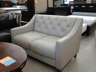 Claudia Light Silver Italian Leather Loveseat