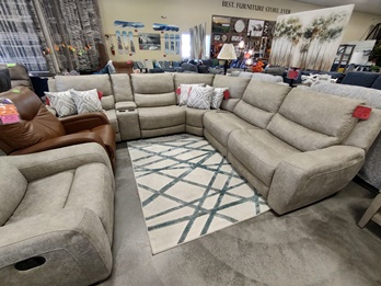 Manwah Taylor Microsuede 6-Piece Power Reclining Sectional in Texas Marble
