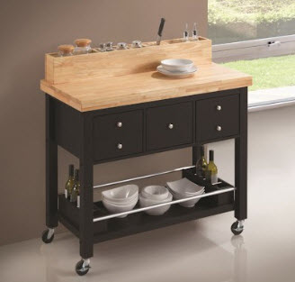 Coaster Black Kitchen Cart with Butcher Block Top