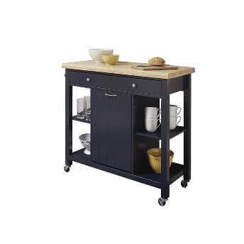 Coaster Dark Blue Kitchen Cart with Butcher Block Top