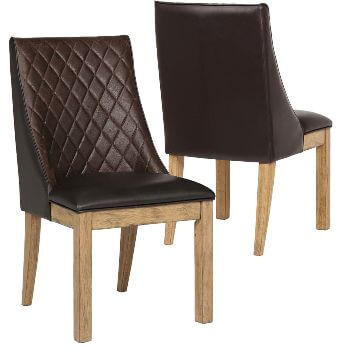 Coaster Dark Brown Diamond Stitched Faux Leather Side Chairs with Distressed Hardwood Legs (set of 2)