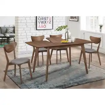 Coaster Walnut Finish Danish Modern Dining Set with 4 Chairs & Butterfly Leaf