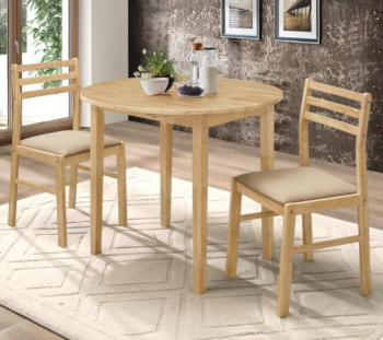 Coaster Natural Finish Dining Set with Drop-Leaf Table & 2 Chairs