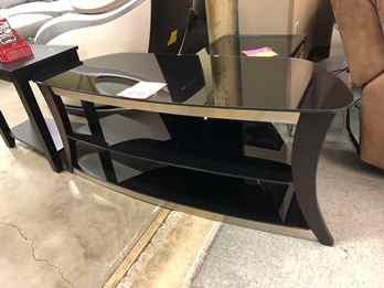 Black Metal TV Stand with Glass Shelves