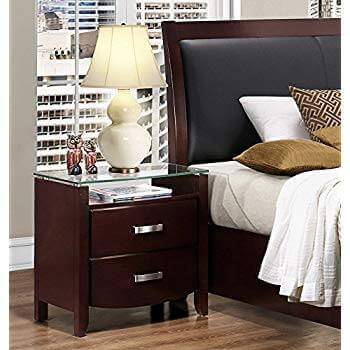 Homelegance Lyrice Cherry Finish Curved Nightstand with Glass Top