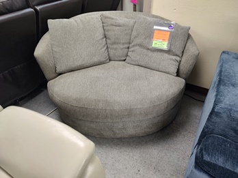 Thomasville Grey Fabric Oversized Swivel Chair with 3 Pillows