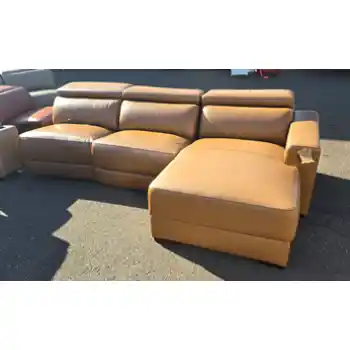 Jason Furniture Argento Cognac Leather Dual Power One-Arm 3-Piece Sofa with Chaise