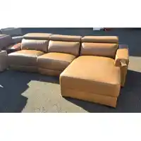 Jason Furniture Argento Cognac Leather Dual Power One-Arm 3-Piece Sofa with Chaise