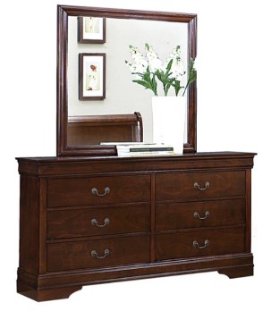 Homelegance Mayville Cherry Finish 6-Drawer Dresser with Mirror