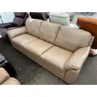 Simon Li Taupe Leather Sofa with Pillowtop Flared Arms (blemished)