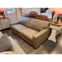 Simon Li Taupe Leather Sofa with Squared Arms