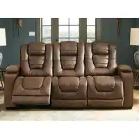 Ashley Ace Chocolate Faux Leather Power Reclining Sofa with Power Headrests