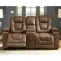 Ashley Ace Chocolate Faux Leather Power Reclining Console Loveseat with Power Headrests