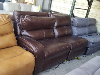 Jason Furniture Dark Brown Leather One-Arm Power Reclining Loveseat