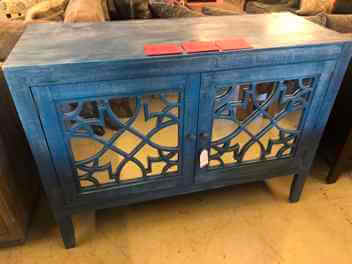 Vintage Furniture Haven 2-Door Console with Mirrored Accents in Denim