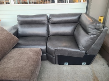 Charcoal Leather 2-Piece Loveseat with Corner on the Right (does not recline)