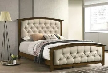 Coaster Sterling Hardwood & Beige Upholstered Full Bed with Tufted Accents