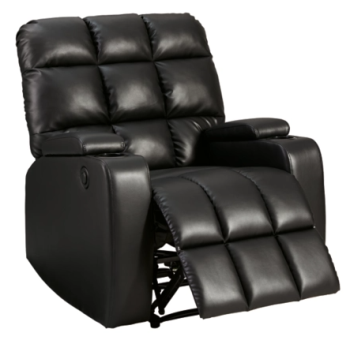 Ashley Kennewick Black Faux Leather Power Recliner with Cupholders