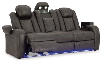 Ashley Flint Shadow Faux Leather Dual Power Reclining Sofa with USB, Storage & LEDs