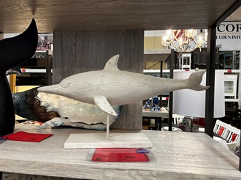 Three Hands Large Antique White Dolphin Table Top Decor